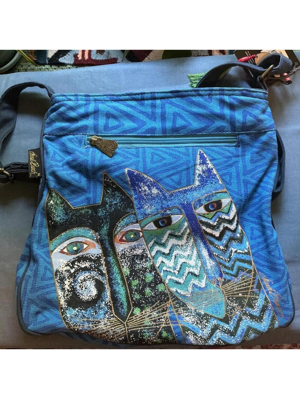 Laurel Burch Blue Double Cat Medium Bag Crossbody NWT